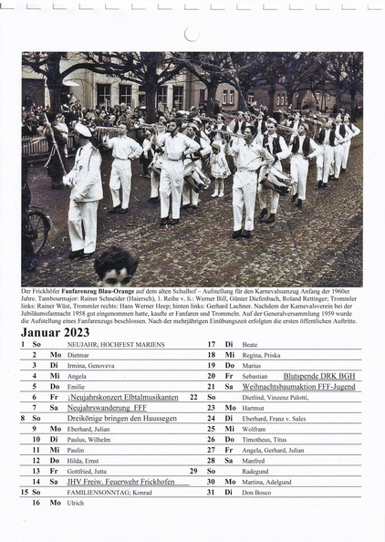 Das Kalenderblatt "Januar" vom Vereinskalender für 2023